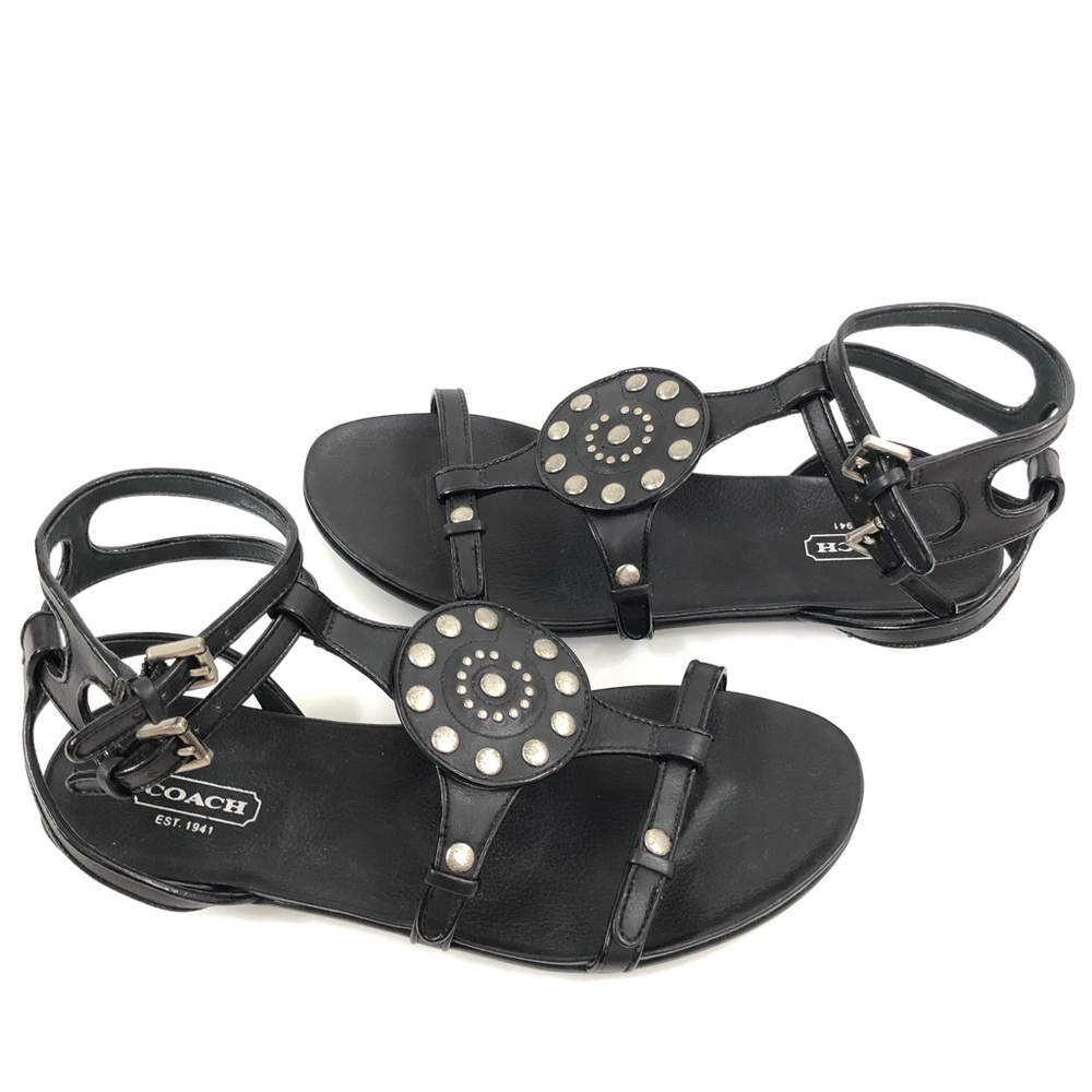 Coach NWOT Gladiator Studded Accents Strappy Black Flat Sandals